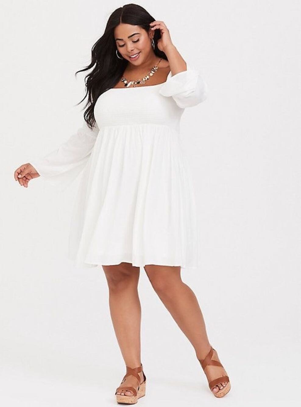 NWT Torrid White Smocked Off Shoulder Mini Dress Plus 3X Coquette Cottagecore